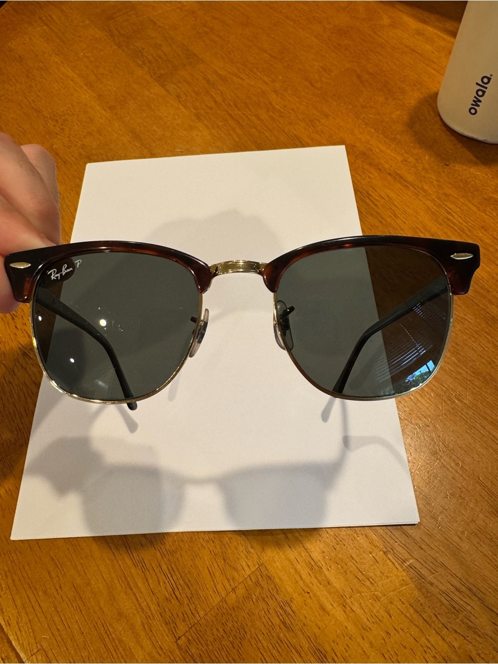 Ray-Ban Brown Tortoise and Gold Clubmaster Sunglasses with Green Lenses